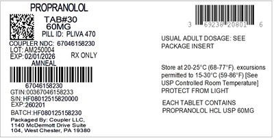 Label (69238 2080 1 Propranolol 60mg 67046 1582 30)